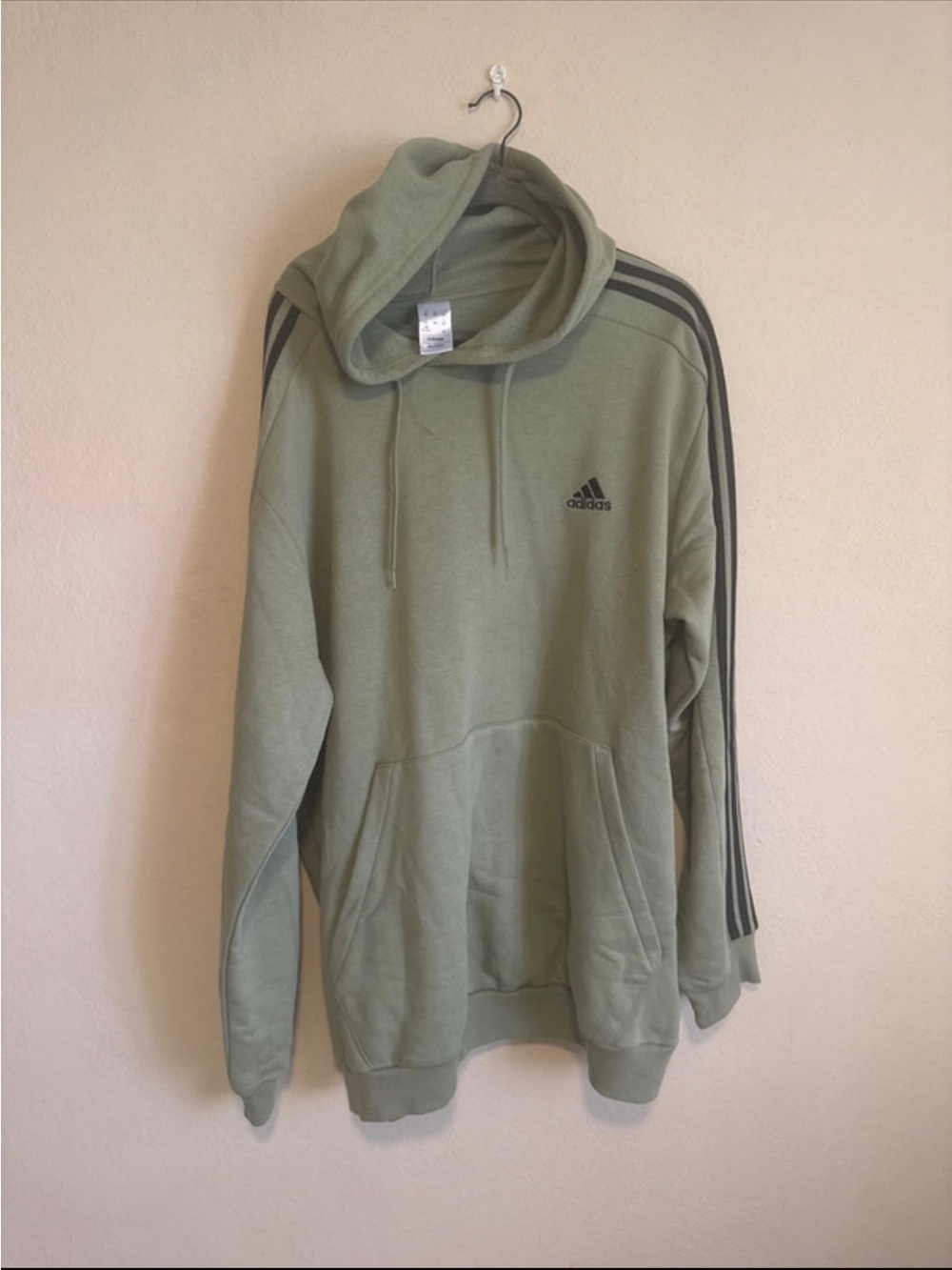adidas Men’s Sage Green Hoodie with Black 3-Stripes